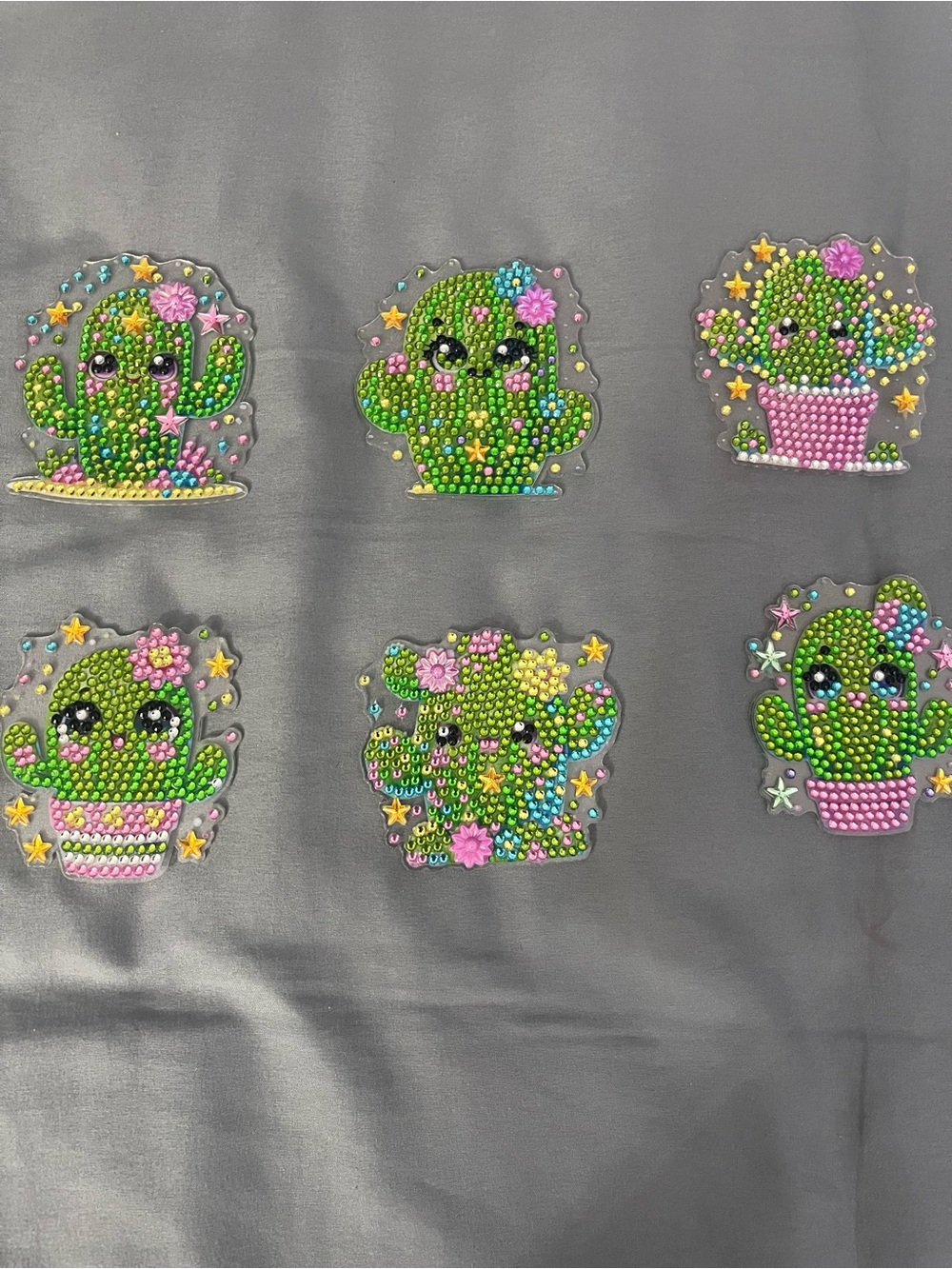Kawaii Beaded Cactus magnet Set - Green with Pink Accents